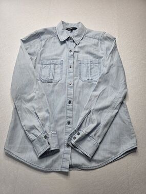 Express Light Blue Denim Button-Front Shirt, Sixe XS
